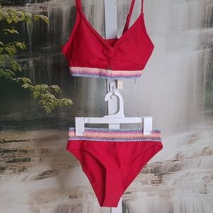 New with tags! Seamoly Womens XS red twist bikini colorful chevron trim swimsuit
